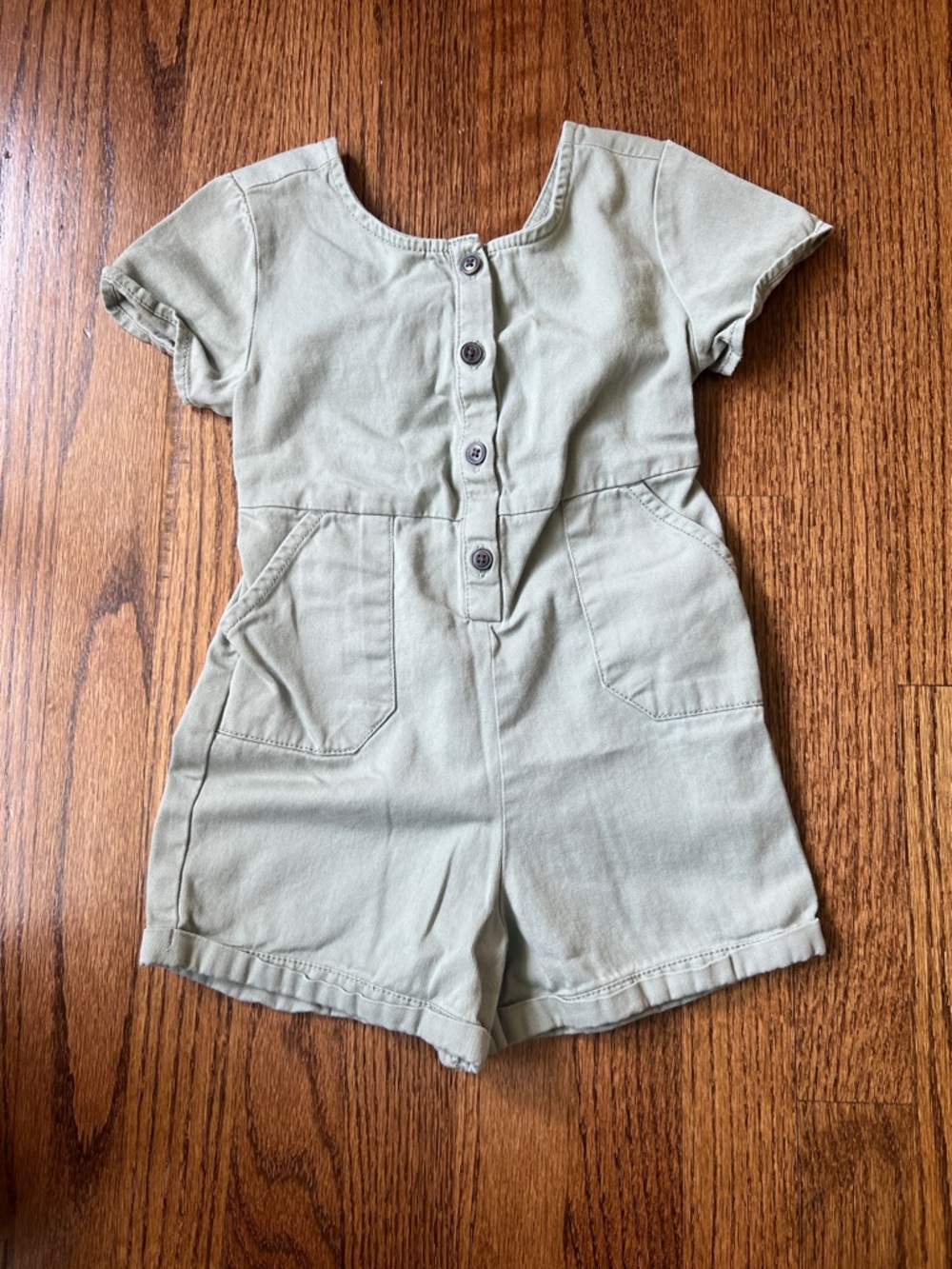 Old Navy Sage Green Short Sleeve Button Romper W/ Peek-a-boo Open Back